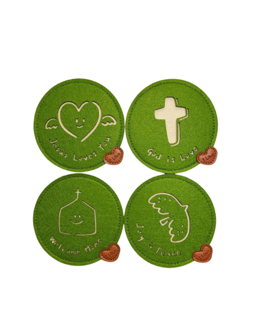 綠-質感毛氈杯墊組(4入)